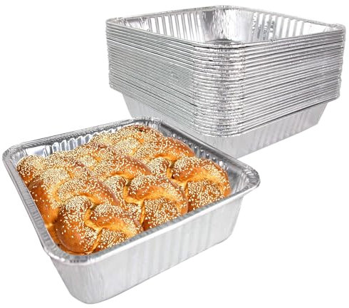 Fiauli 10/30 teglie quadrate in alluminio da 20,3 x 20,3 cm, usa e getta, contenitori per alimenti usa e getta per cucinare, cuocere, conservare, preparare alimenti, buffet, 30 pezzi