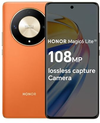 HONOR Magic 6 Lite Smartphone, 8 GB+256 GB, display da 6,78 anti-caduta a 120 Hz, tripla fotocamera posteriore da 108 MP, batteria super durevole da 5300 mAh, doppia SIM, Android 13, Sunrise Orange