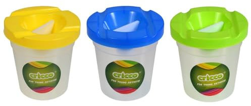 Cricco - Pinselbecher mit Auslaufschutz - für Kinder, Schüler, Kreativarbeiten - Becher mit Deckel - Malsachen - Auslaufsicher - mit Wasserschutz - Rund - Durchsichtig - aus Kunststoff - 180 ml