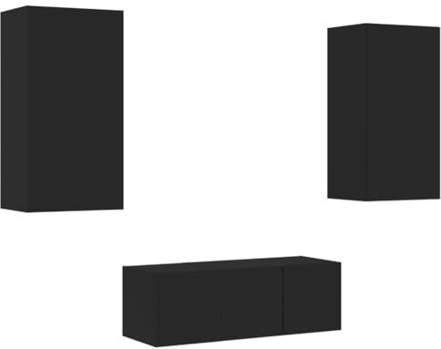 vidaXL Wohnwand 4-TLG., Schrankwand mit viel Stauraum, Anbauwand mit LED-Beleuchtung, Wandmontage Fernsehschrank Wohnzimmer Set Schrank, Schwarz Holzwerkstoff