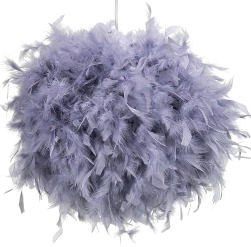Klass Home Collection 40cm Grey Feather Light Shade for Pendant Ceiling, Table, Floor Lamp - Fluffy Lampshade for Living Room, Bedroom