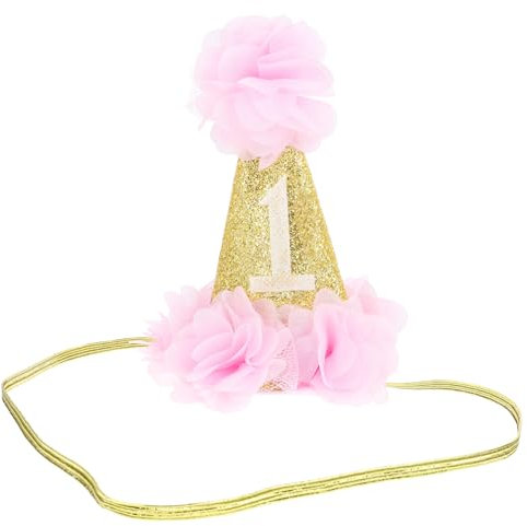 SAFIGLE 2st Mädchen Stirnband Kindergeburtstag Kopfschmuck Partyhut Für Mädchen Goldene Haaraccessoires Glitzernder Geburtstagshut Goldenes Stirnband 1. Baby Rosa Blitz Filzhut