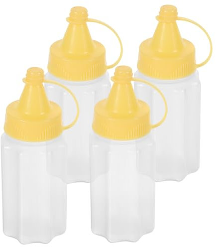 JECOMPRIS 4 Pcs Mini Squeeze Bottles for Condiments, Small Salad Dressing Containers, Squeeze Bottles, Yellow Portable Sauce Dispensers for Outdoor Bbq and Lunch Box