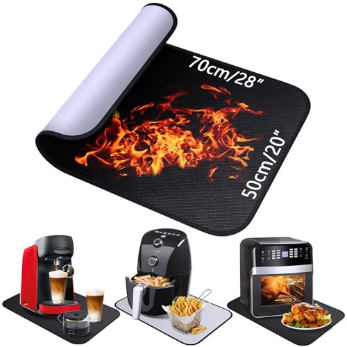 50x70CM Sous-couche réfractaire Tapis en fibre de verre silicone anti-feu pour plateau de table Tapis résistant à la chaleur pour friteuse à air machine à café micro-ondes Antidérapant imperméable