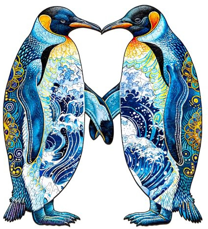 Blumuze Holzpuzzle Erwachsene, Paar Pinguine Holz Puzzle, Holzpuzzle Einzigartige Tierform Puzzleteile,Puzzle aus Tierteilen,Puzzle Holz Erwachsene mit Geschenkbox aus Holz 250Stück(L-13.3 * 12in)