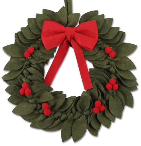 BETESSIN Decorazione Natale per Porta Ingresso Ghirlanda Natale con Fiocchi Rossi Natalizi in Feltro Addobbi Natalizi Porta Scandinava Ornamento Natale Regalo Festa