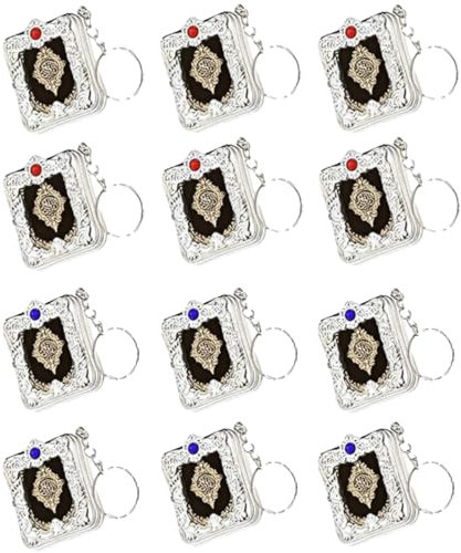 honselia Lot de 12 mini porte-clés Coran, cadeau musulman, mini livre islamique, porte-clés pour sac à main, portefeuille, bijoux, Argenté, 1.77X1.57X0.55in