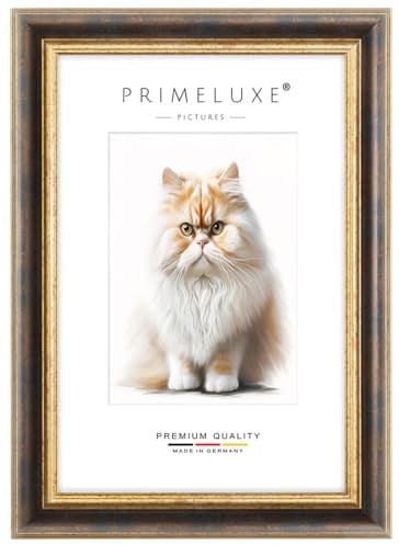 PrimeLuxe Barock Bilderrahmen nach Maß 50 x 70 cm in Blau Gold | Größe wählbar | mit entspiegeltem Acrylglas | Rahmen für Poster | Puzzle | Foto collage