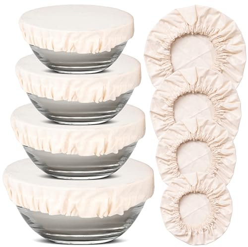 Reusable Organic Elastic Bowl Covers Set of 8,100% Cotton Fabric Food Storage Bread Sourdough Lids Food Fruits Bowl Cover (2XXL 2XL 2L 2M)