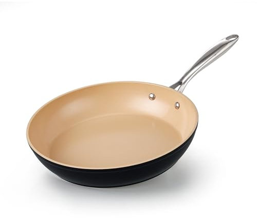Cooks Standard Harteloxierte Antihaft-Pfanne, 20,3 cm, Keramik, antihaftbeschichtet, Induktionskochgeschirr, Ei, Omelett-Pfanne, ofenfest, Schwarz und Aprikose