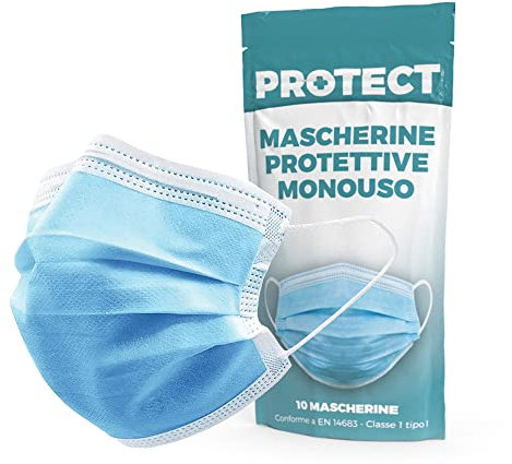 PROTECT Italia Medica | opzioni da 100-200-1500 pz mascherine chirurgiche in confezioni richiudibili da 10 pz - Dispositivo Medico di classe I materiale TNT 3 Strati CERTIFICATE