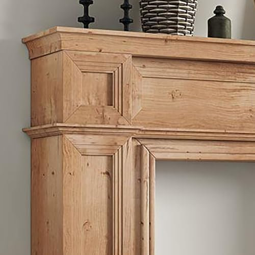 Rustikaler Kaminumrandung aus Massivholz mit Stauraum, Vintage-Stil, dekorativer Rahmen, Wohnzimmer, Flur, Möbel, Weiß/Original-Holz, 110 cm Länge