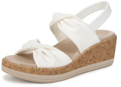 LifeStride Women's Riley Wedge Sandal Bright White Linen 7.5 W