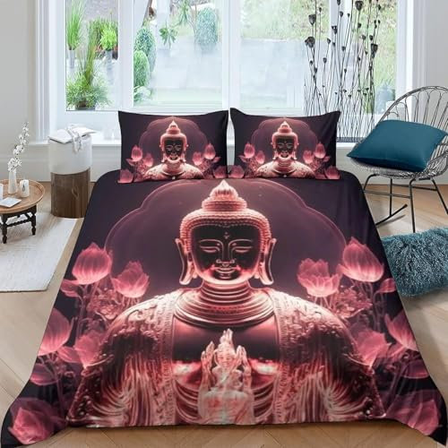 Buddha-Statue 3D Bettwäsche-Set, 90X190 cm Microfaser Bedrucktes Elegant Weiche Bettbezug 2 Kopfkissenbezug 80 cm X 80 cm Bettbezug Mit Reißverschluss Schließung - Komfortabel Anti-Alle -260R083T357Z