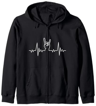 Heavy Metal Heartbeat Rock & Roll Hand Horns Rock Band Zip Hoodie