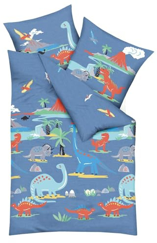 Kaeppel Bettwäsche Dinosaurus blau 1 Bettbezug 135 x 200 cm + 1 Kissenbezug 80 x 80 cm