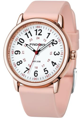 PINDOWS Uhren für Damen, Analog-Quarzuhren für Studenten, Damen und Herren, 30 M Wasserdicht Militärzeit-Anzeige Leuchtendes, leicht ablesbares Zifferblatt