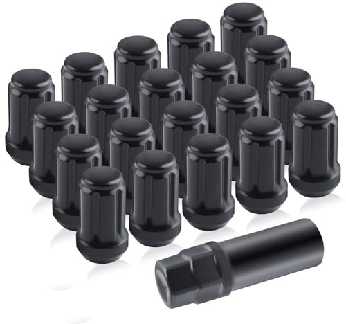 LEONTOOL 20pc M12x1.5 Lug Muttern-Ersatz für Aftermarket-Rad, 1,38 Zoll hoch konischen Sitz 60° schwarz 6 Spline geschlossen Lug Mutter mit Steckschlüssel