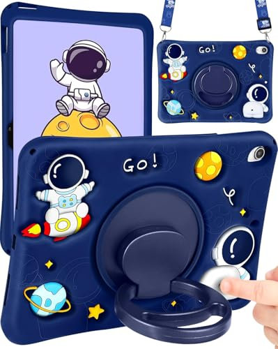 Custodia per iPad 11a (A16)/10a generazione Ragazzi Carino Astronauta Cover Cool con Manico Rotante Stand + Cinturino Morbido Silicone Funda per Apple 10/11 Gen Custodie 10.9 pollici (per iPad Air 4th