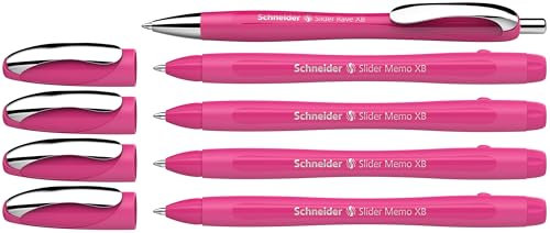Schneider 150265 Slider Memo XB und Slider Rave XB Kugelschreiber (Gehäusefarbe: power pink, Schreibfarbe: blau) 4+1 Stück