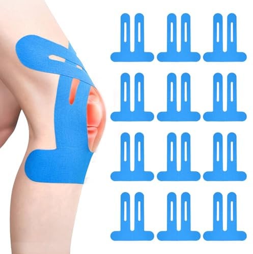 flintronic PreCut Kinesiotapes Knie, 12 Stück Kinesiologie Tape Sport Knie, Wasserdichtes Elastisches Physio Tape bei Knieschmerzen, Bieten Unterstützung und Stabilität für die Muskeln (Blau)