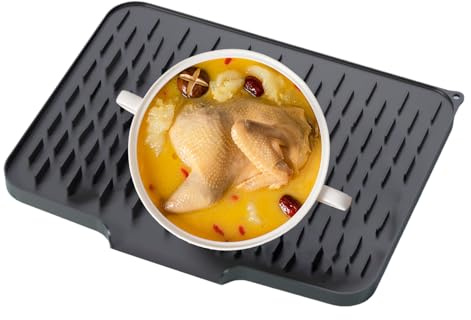 Silikon-Abtropfmatte, Küchenmatte, neigbares Wasserumleitungs-Design, 40 x 32 x 2 cm, rutschfestes Zubehör, Küchenzeile Abflusspad für Restaurant, Hotel, Zuhause