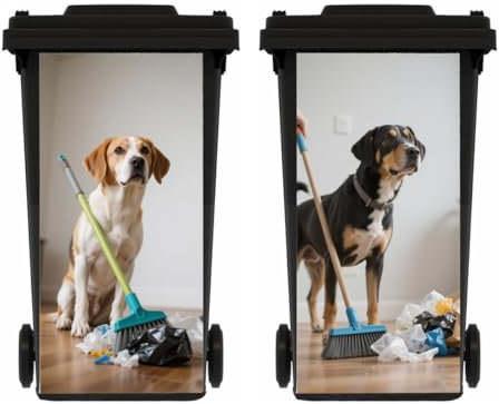 PLOIKM 2Pieces Funny Wheelie Bin Stickers, Dog Self Adhesive Dustbin Sticker Decorative Decal for House Decoration, Fridge, Wall, Indoor Outdoor