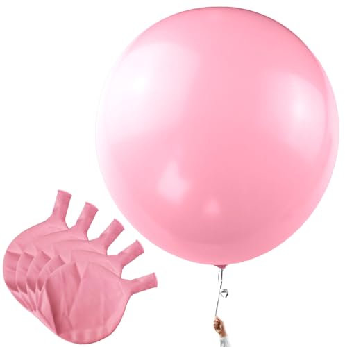 Ovanda Lot de 5 ballons géants en latex rose XXL de 60 cm de diamètre pour mariage, anniversaire de fille, fête prénatale, décoration, ballon à l'hélium rose