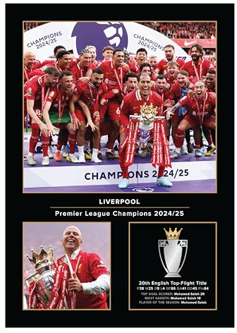 Icons Wall Art Liverpool Premier League Gewinner 2025 Champions Memorabilia 2024–2025 Saison Salah Van Dijk Slot Jota A4 gedrucktes Foto, Geschenk für LFC-Fans, digital reproduziert, ungerahmt
