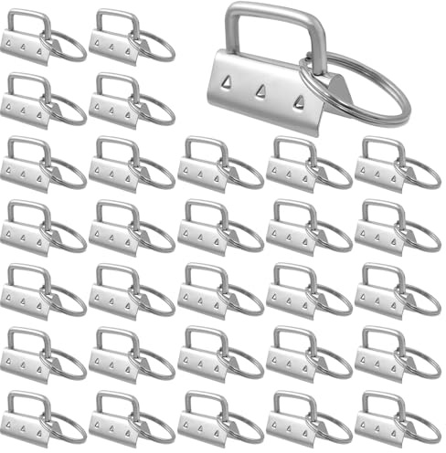Hevysuo 30 Stück Schlüsselband Rohlinge32mm,Schlüsselband Bastelnset,Klemmverschluss Anhänger mit Schlüsselanhänger Hardware für DIY Handgemachte Lanyards Stoff (Silber)