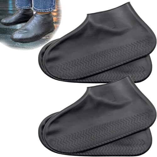 WUBAYI 4 Stück wasserdichte Silikon-Schuhüberzieher Wiederverwendbare rutschfeste Überschuhe für Damen und Herren Regenfeste Schuhschoner für Regen, Schnee, schlammige Straßen, Strände und Outdoor