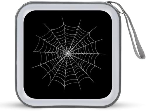 Jubonexis Weiße Spinnennetz auf schwarzer, minimalistischer CD-Hülle, DVD-Aufbewahrung, tragbar, für Auto, Zuhause, Reisen