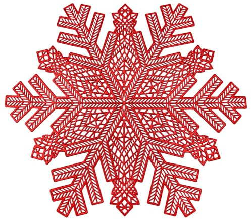 LUKDUNG 6 Stück Schneeflocke Platzset Rund Weihnachten, PVC Ausgehöhlte Platzsets Tischsets, Tischset Rund, Abwaschbar Platzset, Dekorative Platzteller für Party, Küche, Zuhause, Ø38cm, Rot