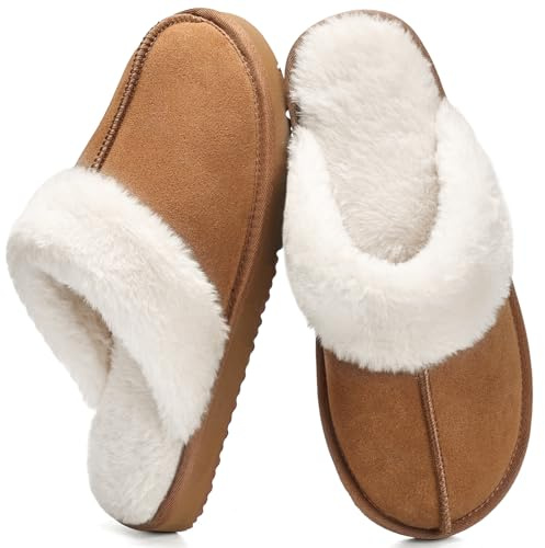 Fallzor Hausschuhe Damen Herren Faux Wildleder Slip On Warmen Winter Damen Hausschuhe with Memory Foam im Freien Bequemes Weiches Futter Maultier