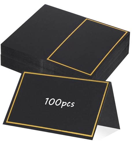 100 Stück Tischkarten,Blanko Namensschilder Hochzeit,Platzkarten mit Goldfolienrand Namensschilder,Tischkarten Geburtstag für Hochzeit,Festival,Party,Taufe(Schwarz)