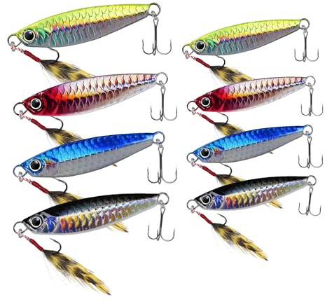 8Pcs Sea Fishing Lures, Hard Bait With hooks for Freshwater Saltwater Fishing， for Sea bass，mackerel,etc（4pcs-15g，4pcs-30g）