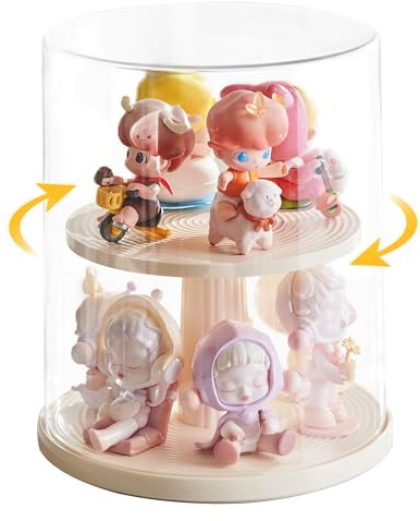 ohbien Rotating Dolls Display Case, Figures Blind Box Organizer with Rotatable Base and Dust Cover Dust and Moisture Proof for Pop Mart Blind Box Collectibles Figure Toys