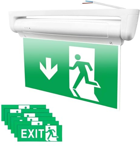 GOMETY LED Fluchtwegleuchte, Notleuchte mit 3h Notstromakku Test-Funktion Wand. Deckenmontage Rettungsweg Notausgang Notfall EXIT mit 6 Piktogrammen & Richtungspfeilen Notbeleuchtung Notausgangsschild