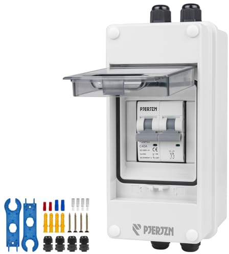 PJERJZN DC Trennschalter PV Trennschalter 1000VDC Anlage Leitungsschutzschalter Sicherungsautomat Miniatur-Leistungsschalter mit wasserdichtem Gehäuse für Solaranlagen Haushalte Batteriespeicher (40A)