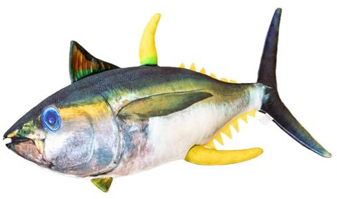 Xiyocadt Weiches Fischkissen,Plüschspielzeug Gelbflossen Thunfisch,Simuliertes Tier Thunfisch Plüschtier,Spielzeug für Wilde Tiere,Wurfkissen für Zuhause,Dekoration,Geschenk,Kinderkissen (100 cm)