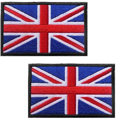 2 PCS British Union Jack Patch, United Kingdom Flag Patch, Hook and Loop, for Military Uniform Tactical Bag Jacket Jeans Hat