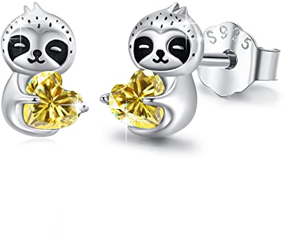REDSUN 925 Sterling Silber Faultier/Oktopus/Delphin/Schildkröte/Katzen Ohrringe Ohrstecker Herz Kristall Mädchen Niedliche Tier Ohrstecker Faultier Schmuck Geschenke für Frauen Tochter Kinder