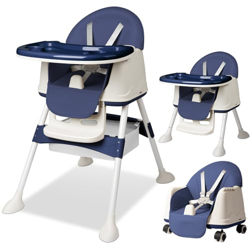 WoRaum 4 in 1 Hochstuhl Baby, Kinderhochstuhl, Kombihochstuhl, Verstellbarer Umwandelbarer Babyhochstuhl mit Sicherheitsgurte, Tablett, Einfach zu Reinigen, Babystuhl Sitz ab 6 Monat bis 6 Jahre, Blau