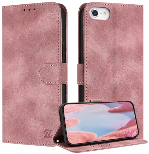ZONNAVI für iPhone SE 2020 / SE 2022/8 / 7 Hülle, [RFID Blocker] Lederhülle Schutzhülle Kartenfach, Wallet Case Stoßfeste Flip Cover für iPhone SE 2020 / SE 2022/8 / 7 Handyhülle (Roségold)