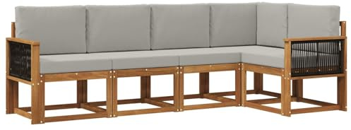 vidaXL Outdoor-Sofagarnitur 5 pcs Natürlich und Hellgrau Polyester, Garten, modernes Outdoor-Sofa, wetterfestes Lounge-Möbel, perfekte Terrasse für gemütliches Sitzen