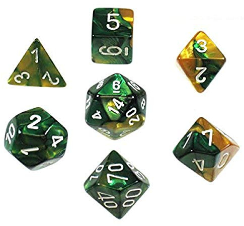 Chessex Gemini Polyhedral 7-Die Set - Gold-Green w/White