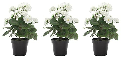 DARO DEKO Kunst-Blume Geranie stehend 3 Stück weiß