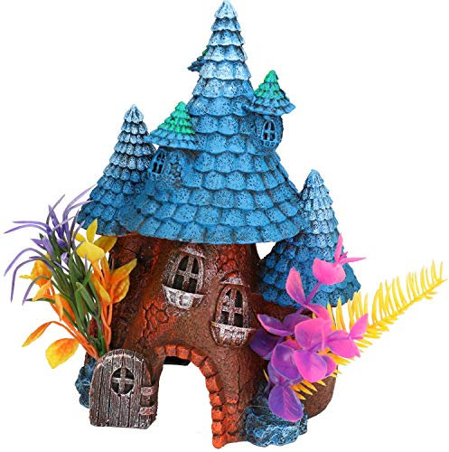 Rosewood Blue Ribbon 911790 Koboldhaus mit Blauem Dach Als Aquarium und Aquaristik-Ornament