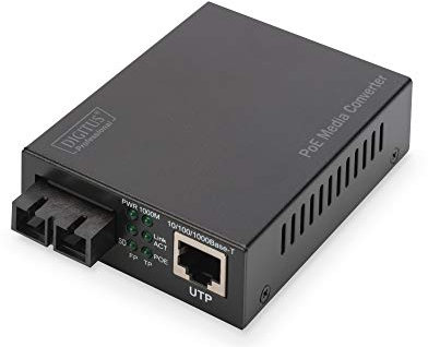 DIGITUS Medienkonverter - MM - Gbit Ethernet - RJ45 / SC - 850nm Wellenlänge - Bis 0.5km - Mit PoE-Injektor - Schwarz, Multimode