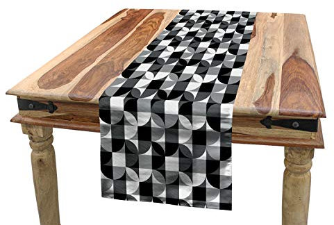 ABAKUHAUS Nero e grigio Servizio all'Americana, Scala di grigi Circle, Rettangolare Decorativo per Sala da Pranzo Cucina, 40 cm x 180 cm, Bianco e nero